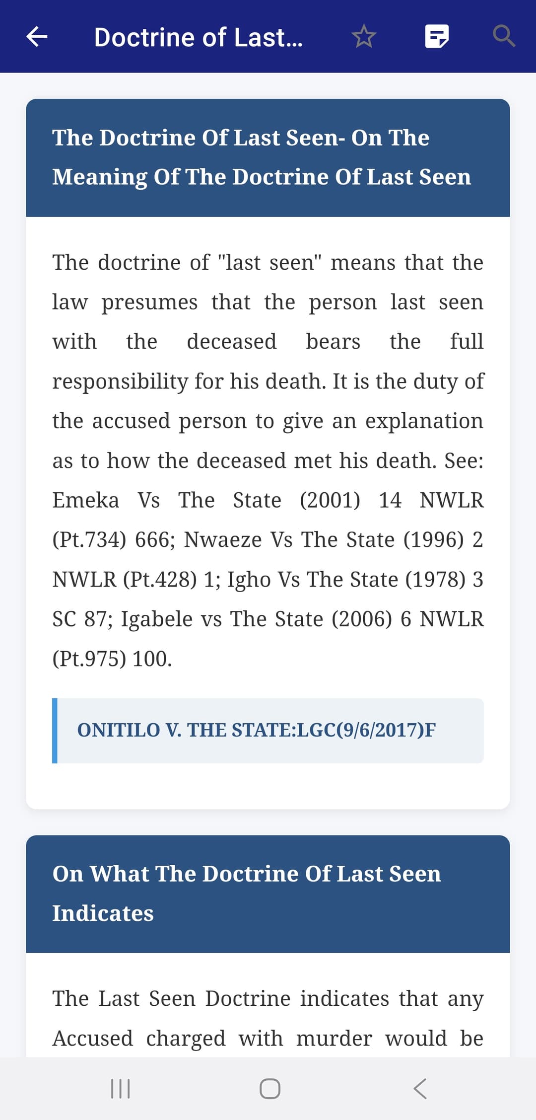 A legal principle with its supporting citations